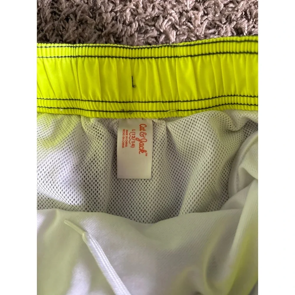 Cat & Jack Boys Gray White Strip Swim‎ Trunks Size L (12/14)